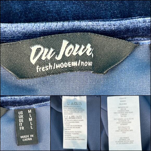 Du Jour Elegant Blue Velvet Pleated Bell Sleeve Tunic Top Size Medium - Picture 12 of 16